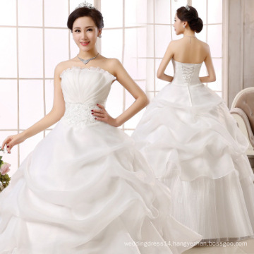 SLS059YC Fast Delivery Plus Size Strapless Bride Wedding Dresses Frock Designs Pleated Ivory Organza Ball Gown Wedding Dress